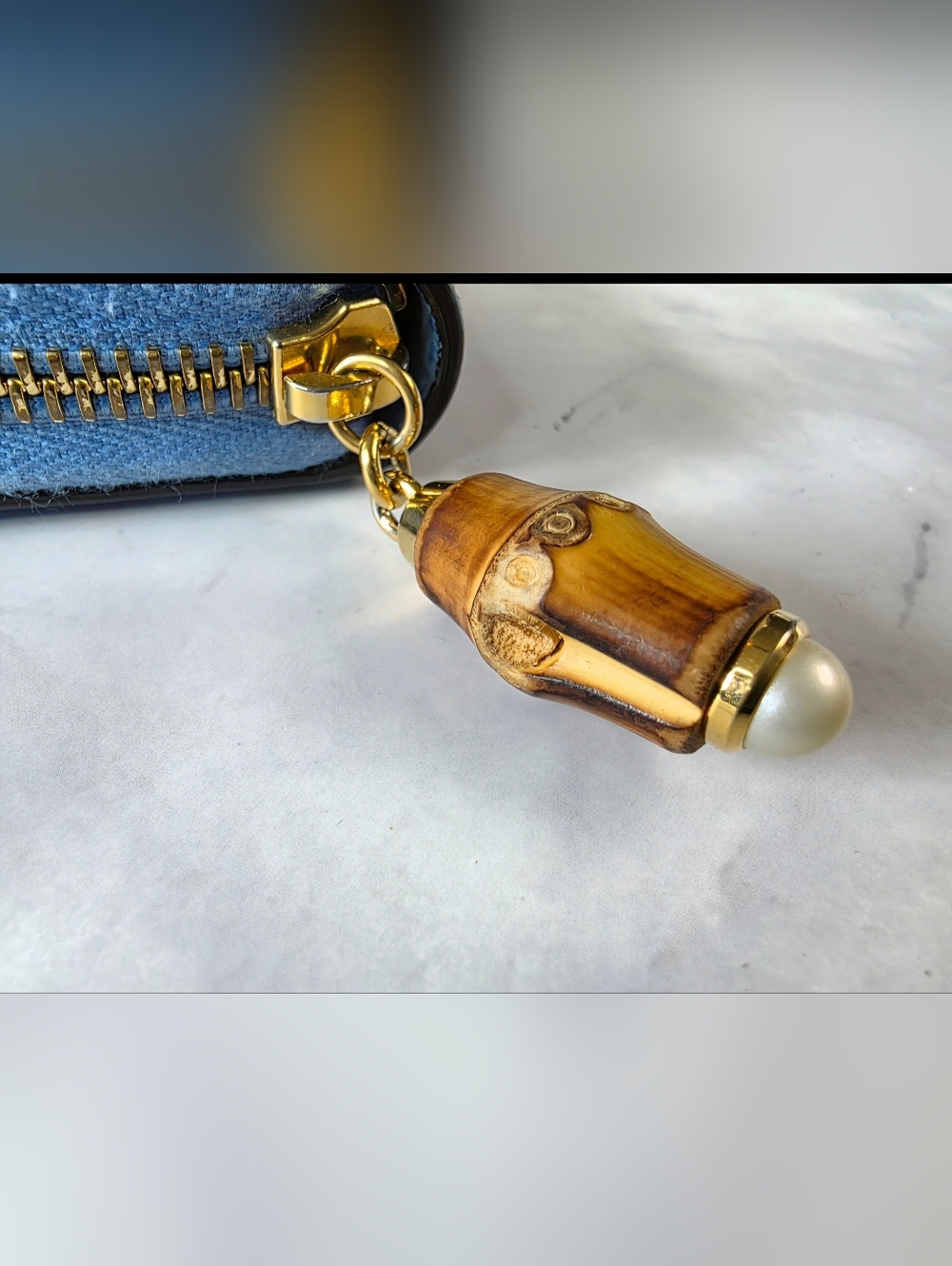 Gucci Blue Flora Zip Wallet with Bamboo Pull - Picture 5 of 11